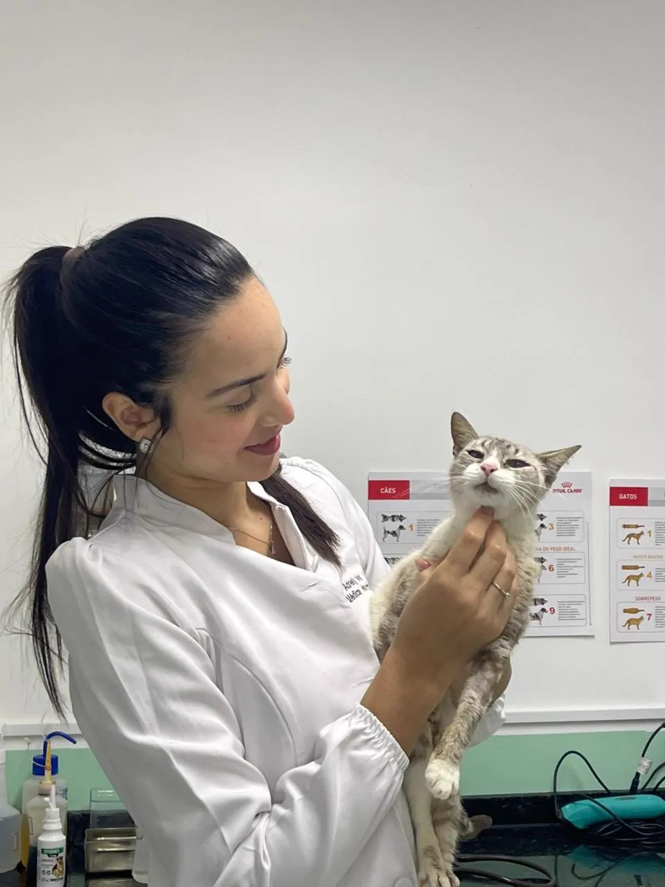 Dra. Adriely Neiva atendendo um gato na Todah Pets